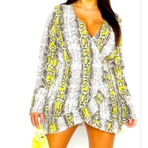 Plus snake ruffle wrap dress